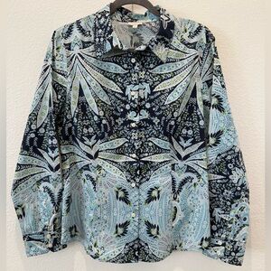 Talbots blouse shirt cotton size Medium blue print natural fiber